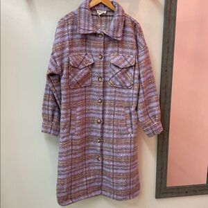 Very J Lavender and Brown Plaid Coat